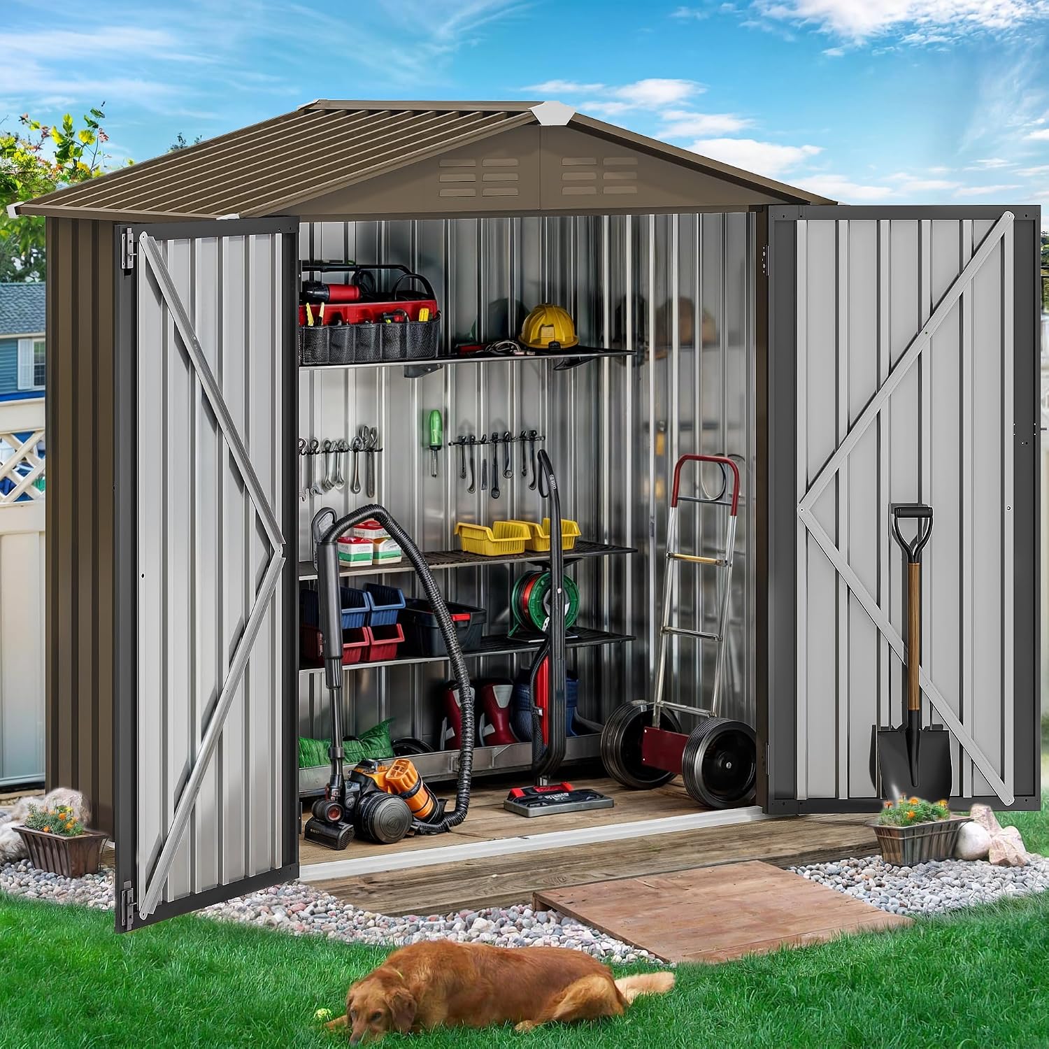 مخزن معدني خارجي 6×4 قدم، وحدة - مراجعة Gardening Tools Storage وسعره